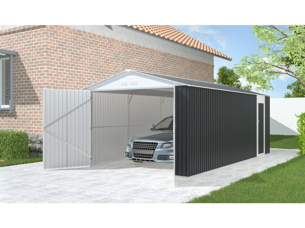Houston metal garage - 18.56m² with gutter - Anthracite
