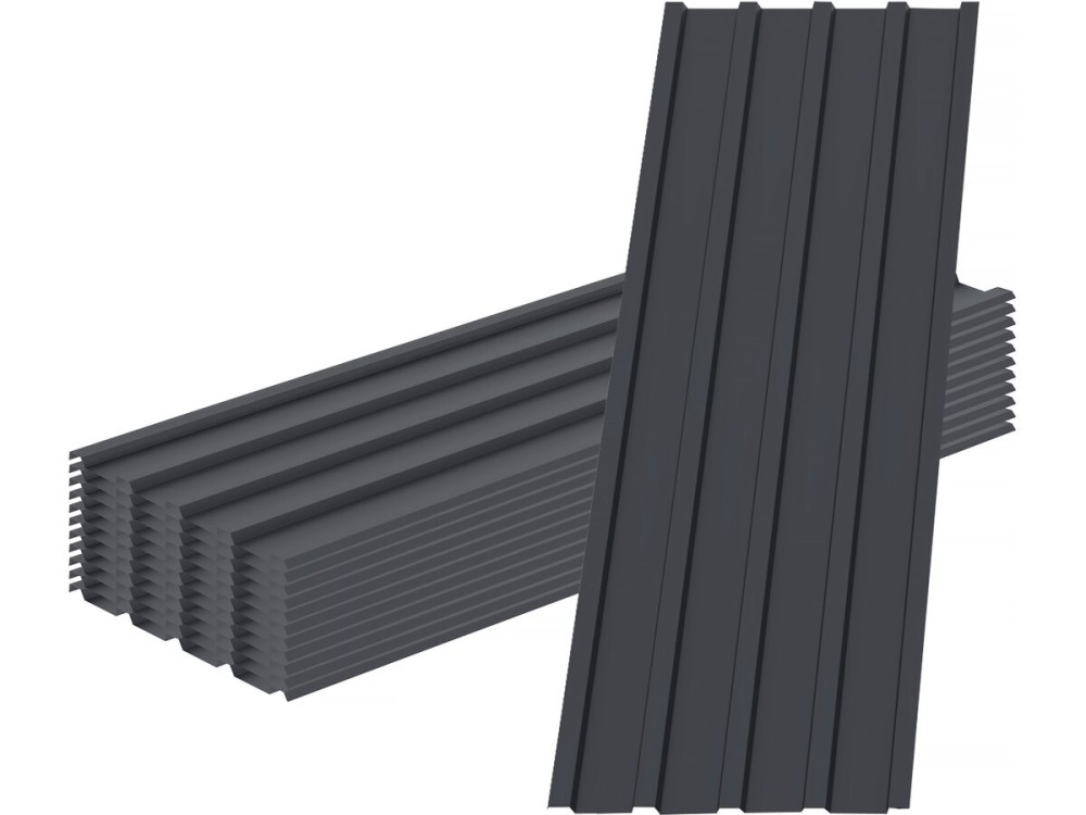 Set of 12 "Atlanta" galvanized steel cladding sheets - 129 x 42 cm - Grey