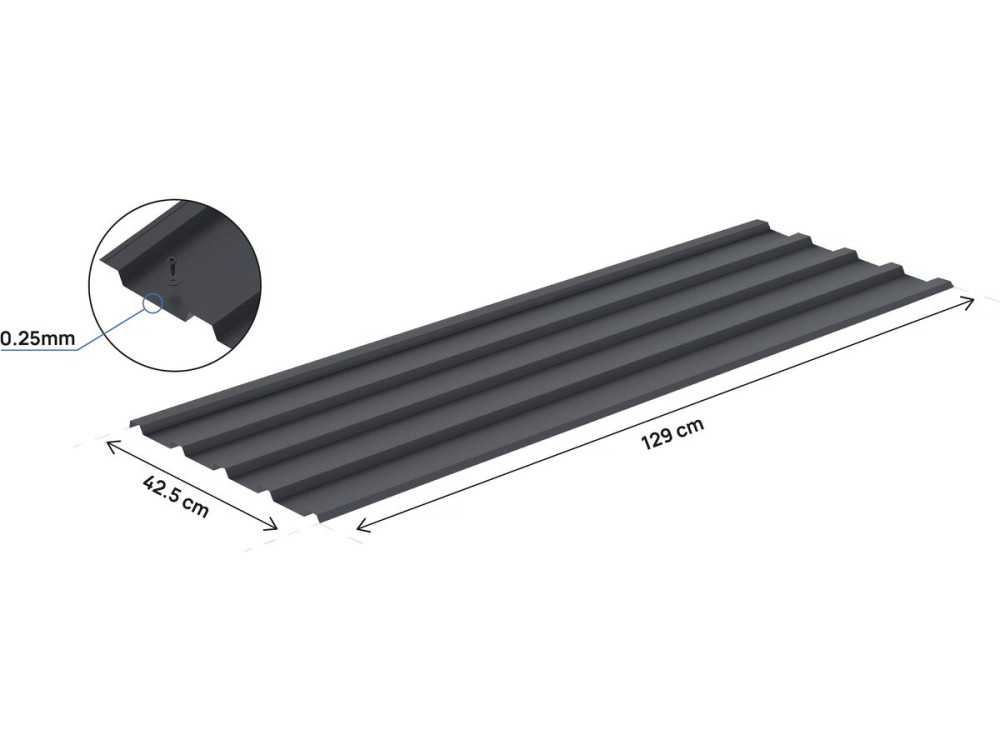 Set of 12 "Atlanta" galvanized steel cladding sheets - 129 x 42 cm - Grey