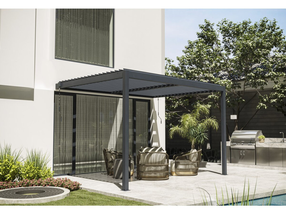 Leaning bioclimatic pergola with LED "Windsor" - 3 x 4 m - Anthracite