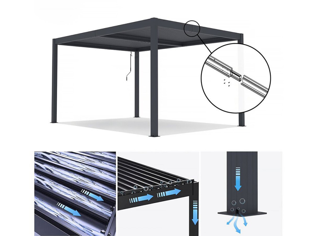 Windsor" aluminium bioclimatic pergola - 3 x 4 m - Anthracite