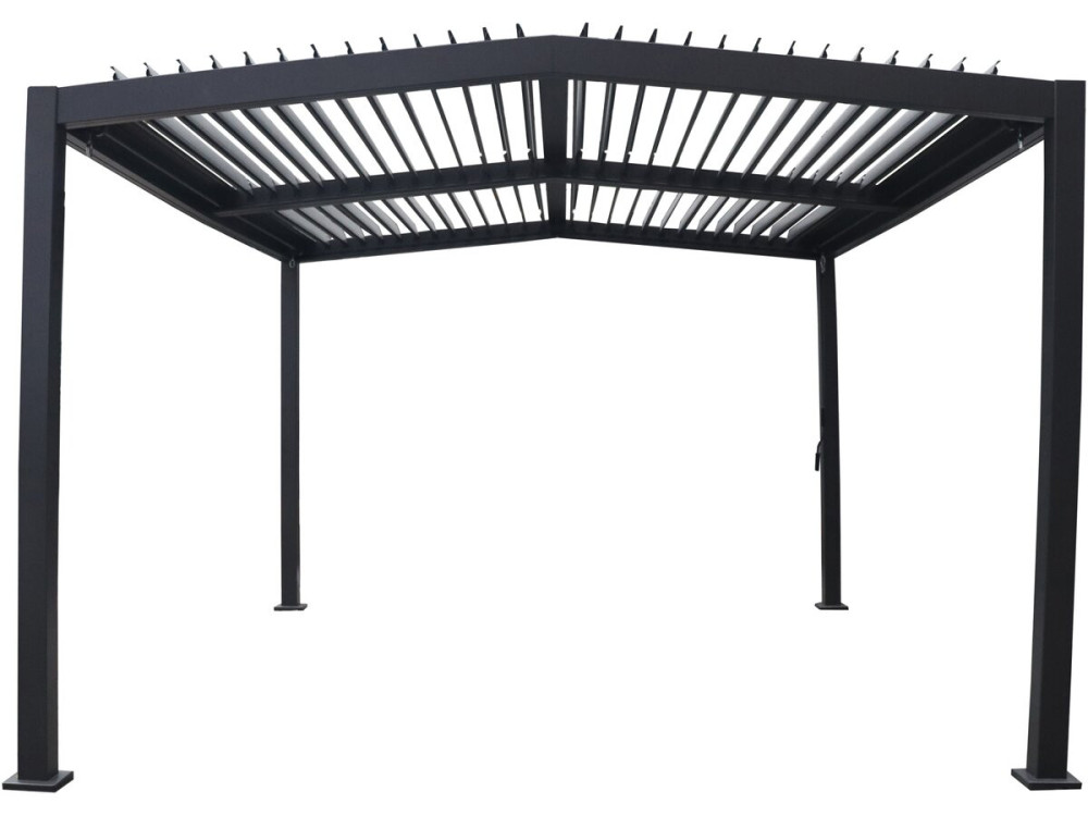 Bioclimatic pergola "Victoria" 2-slope roof in aluminium and metal - 3.5 x 4 m - Grey