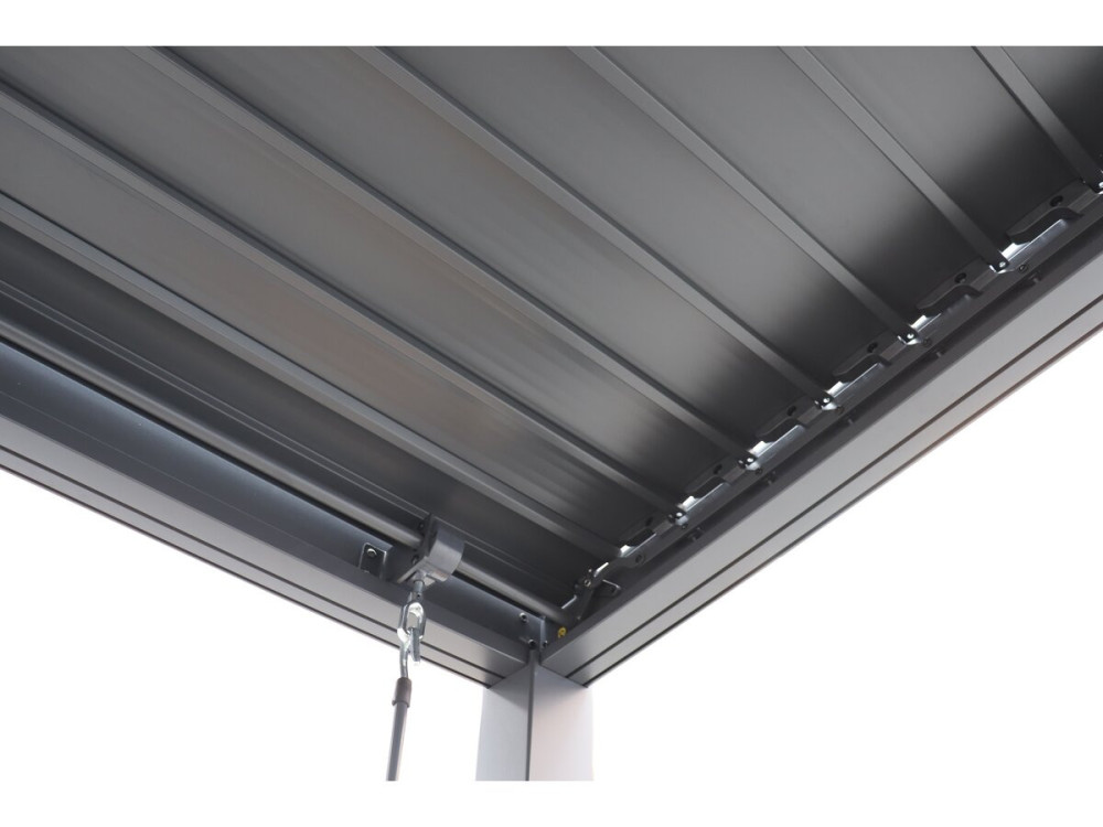 Bioclimatic pergola "Victoria" 2-slope roof in aluminium and metal - 3.5 x 4 m - Grey