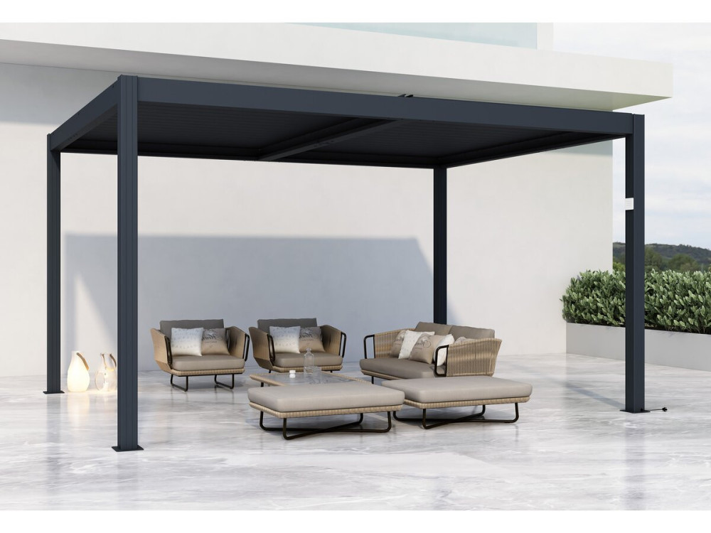 Electric bioclimatic pergola with LED "Windsor" in aluminum 3 x 4 - Gray