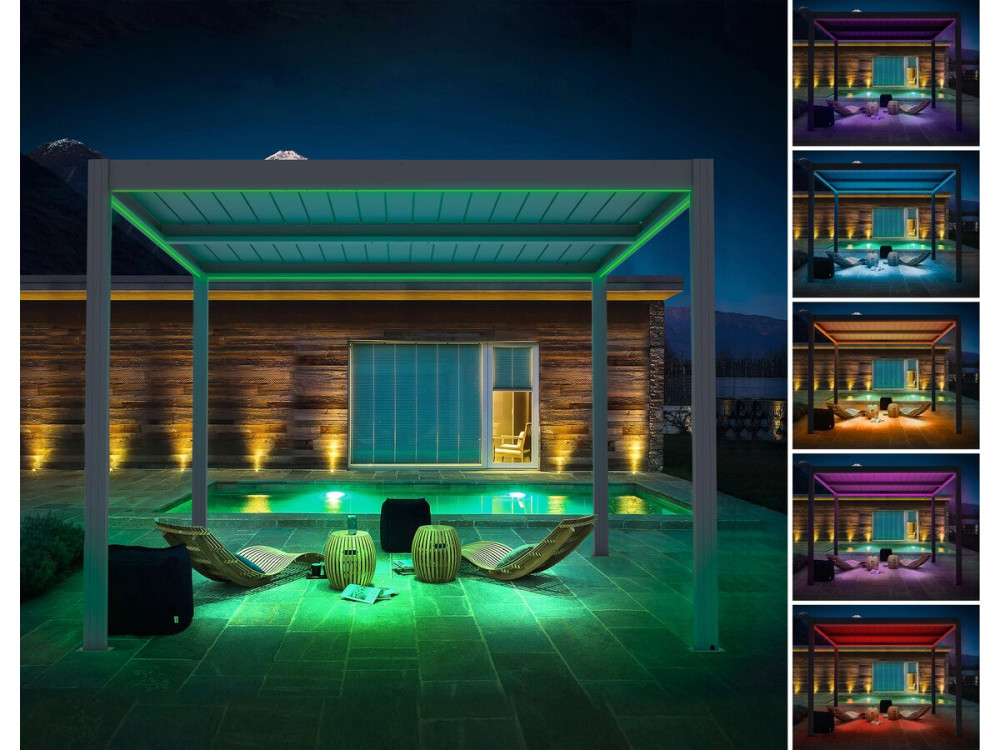 Electric bioclimatic pergola with LED "Windsor" in aluminum 3 x 4 - Gray