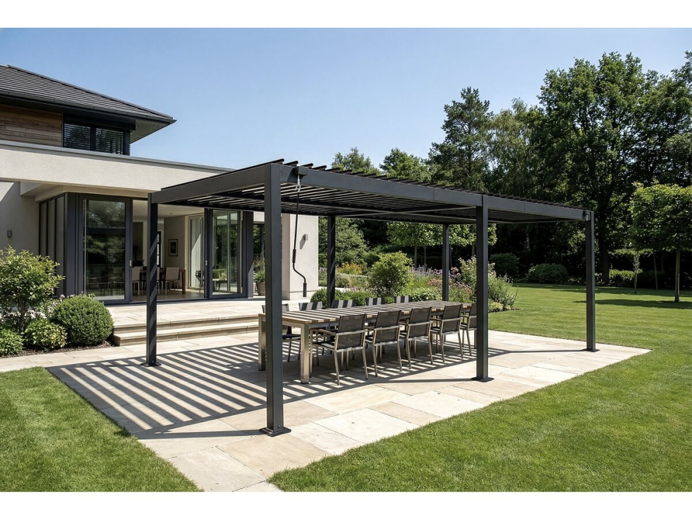 Kensington" aluminium free-standing bioclimatic pergola - 3 x 6 m - Grey