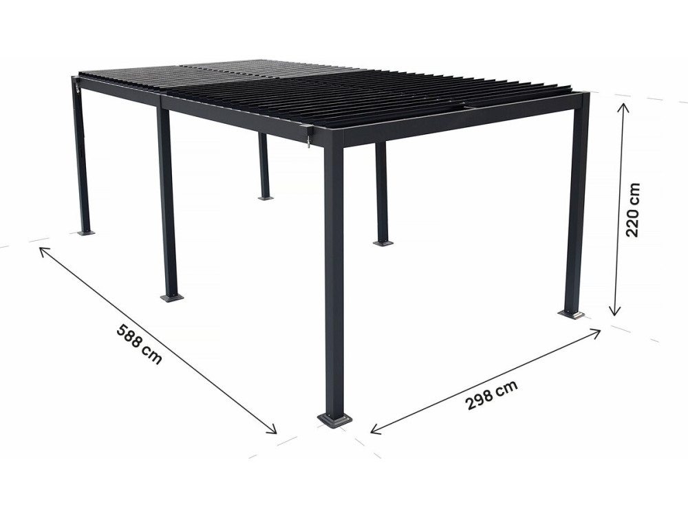 Kensington" aluminium free-standing bioclimatic pergola - 3 x 6 m - Grey