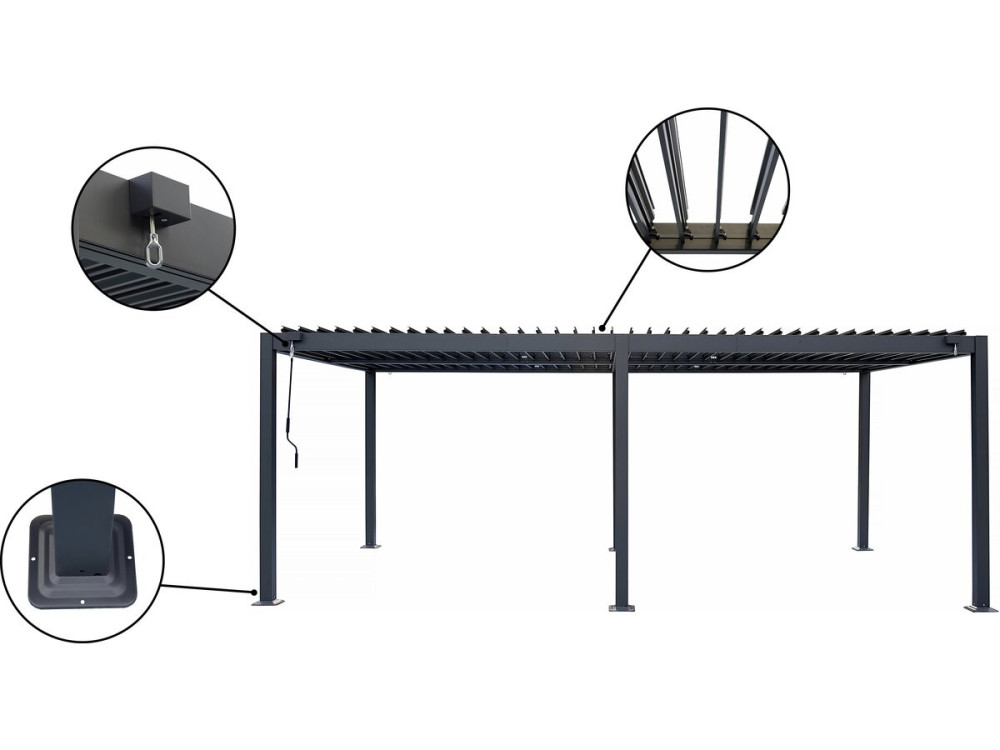 Kensington" aluminium free-standing bioclimatic pergola - 3 x 6 m - Grey