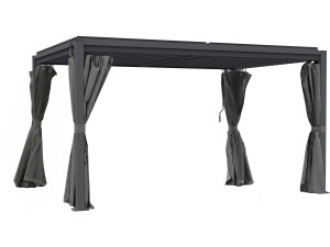 Howard" bioclimatic pergola with curtain and mosquito net - 3 x 4 m - Grey