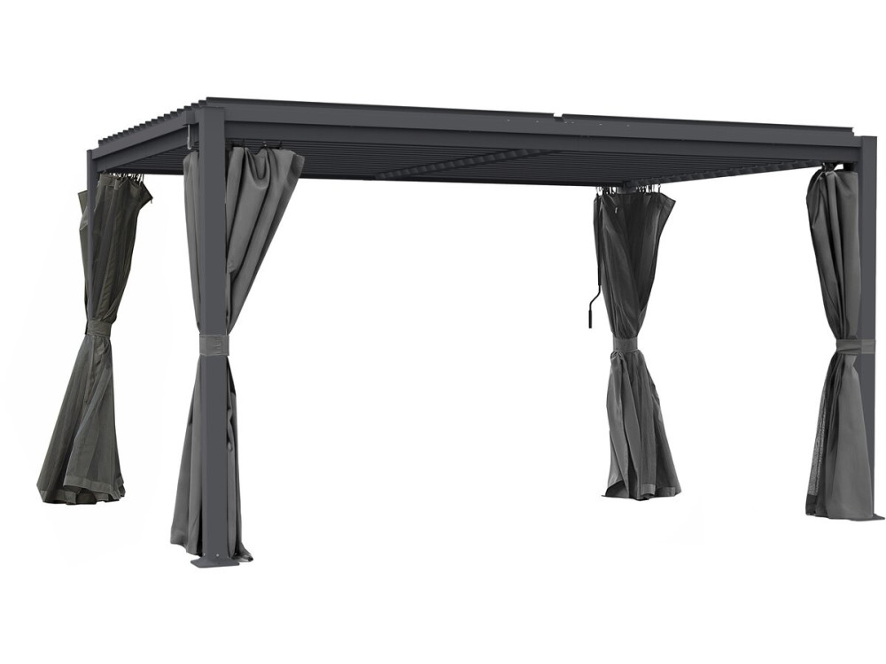 Howard" bioclimatic pergola with curtain and mosquito net - 3 x 4 m - Grey