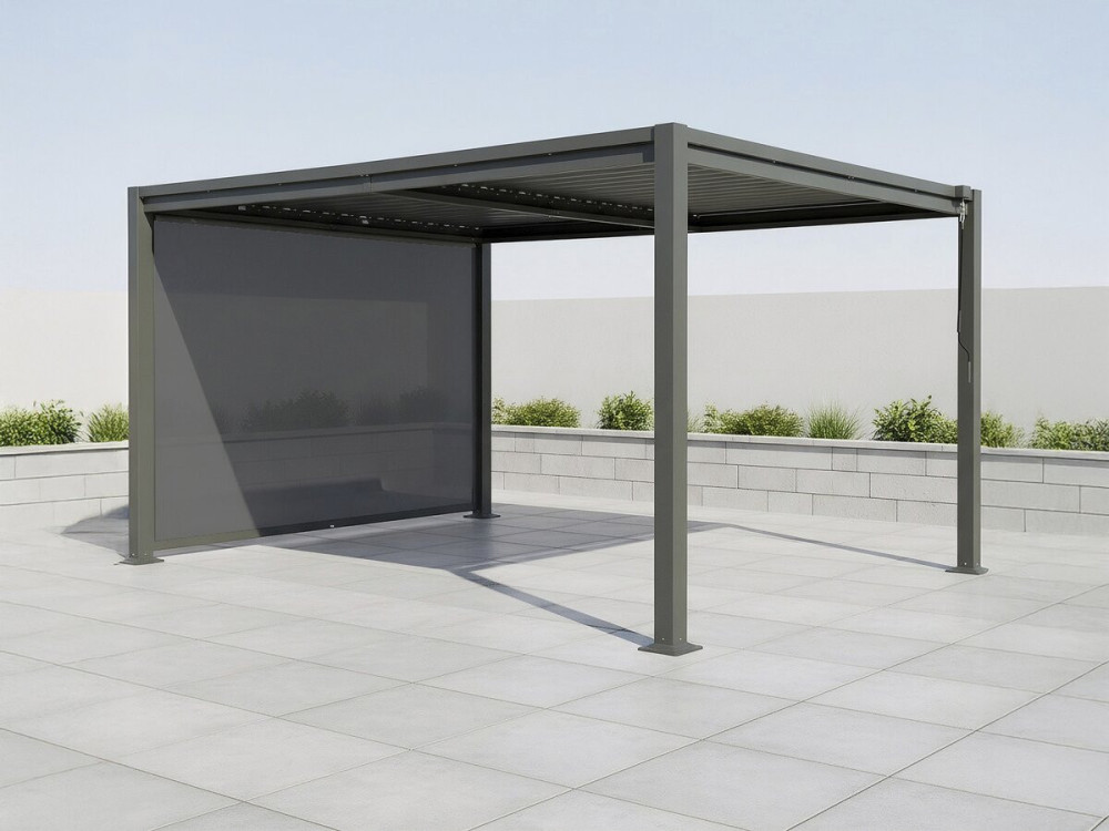 Howard" bioclimatic pergola with galvanized steel awning - 3 x 4 m - Grey