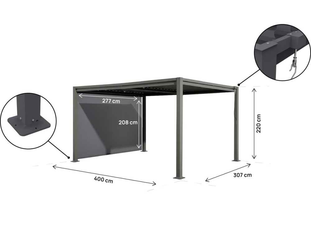Howard" bioclimatic pergola with galvanized steel awning - 3 x 4 m - Grey