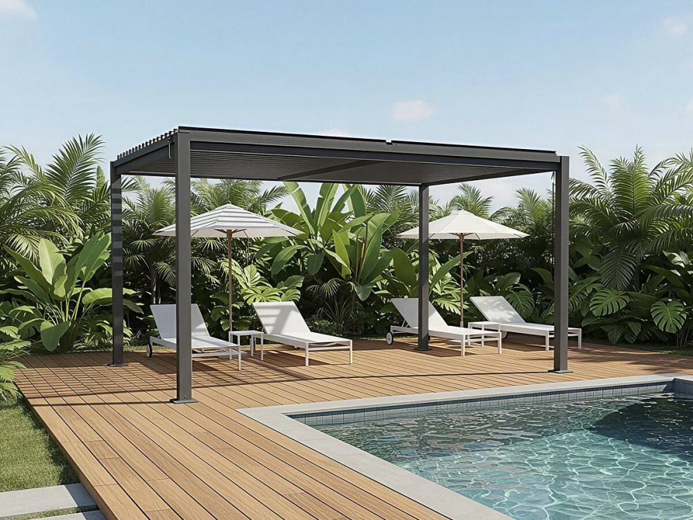 Howard" self-supporting bioclimatic pergola with adjustable slats - 3 x 4 m - Grey