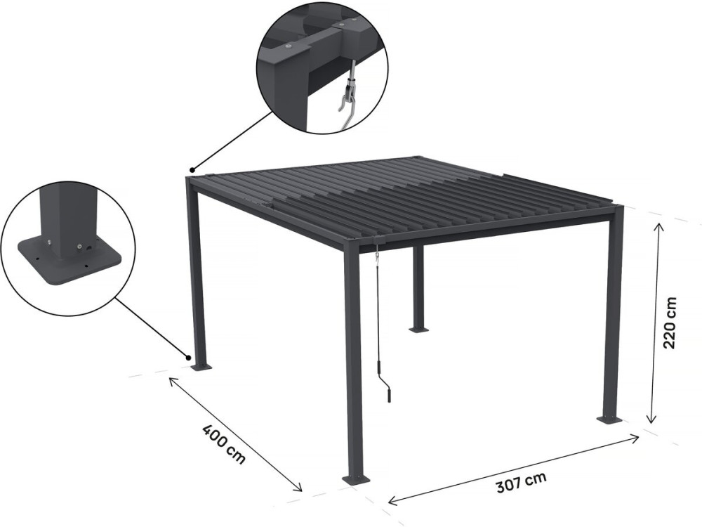 Howard" self-supporting bioclimatic pergola with adjustable slats - 3 x 4 m - Grey