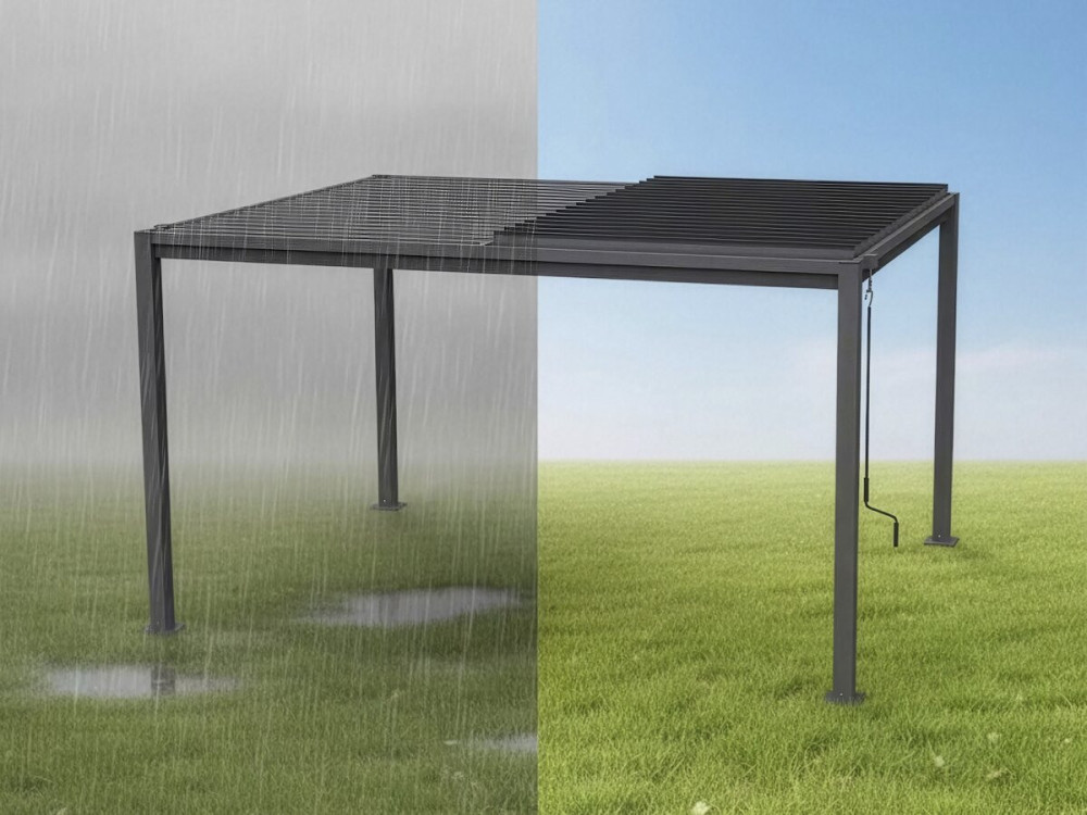 Howard" self-supporting bioclimatic pergola with adjustable slats - 3 x 4 m - Grey