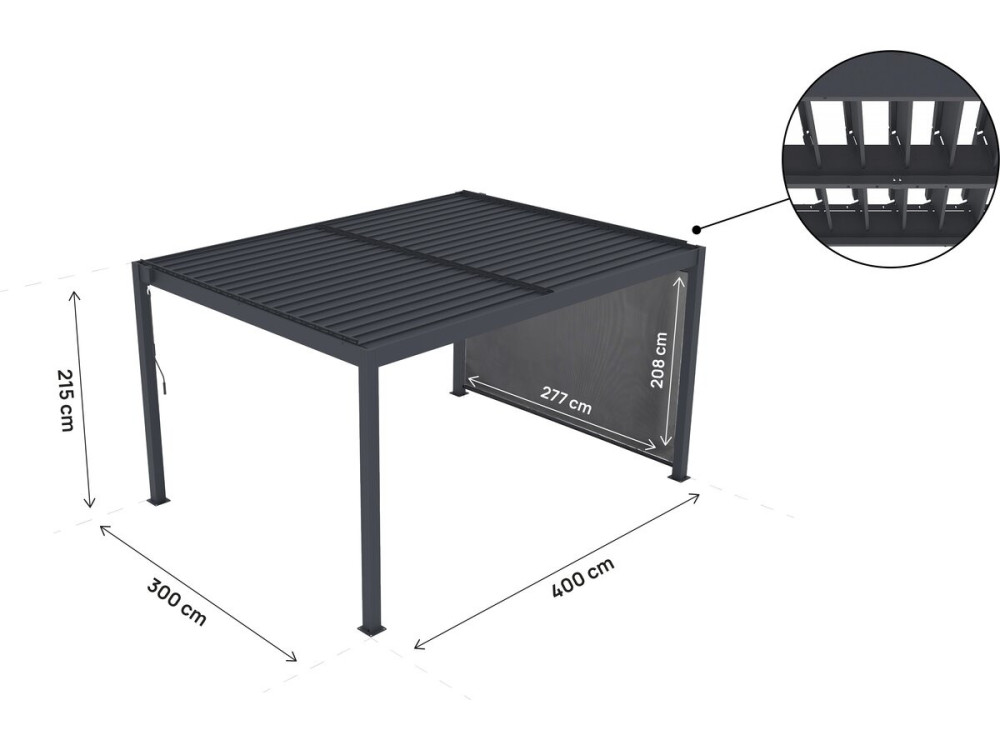 Windsor premium" bioclimatic pergola with led and aluminium awning - 3 x 4 m - Grey