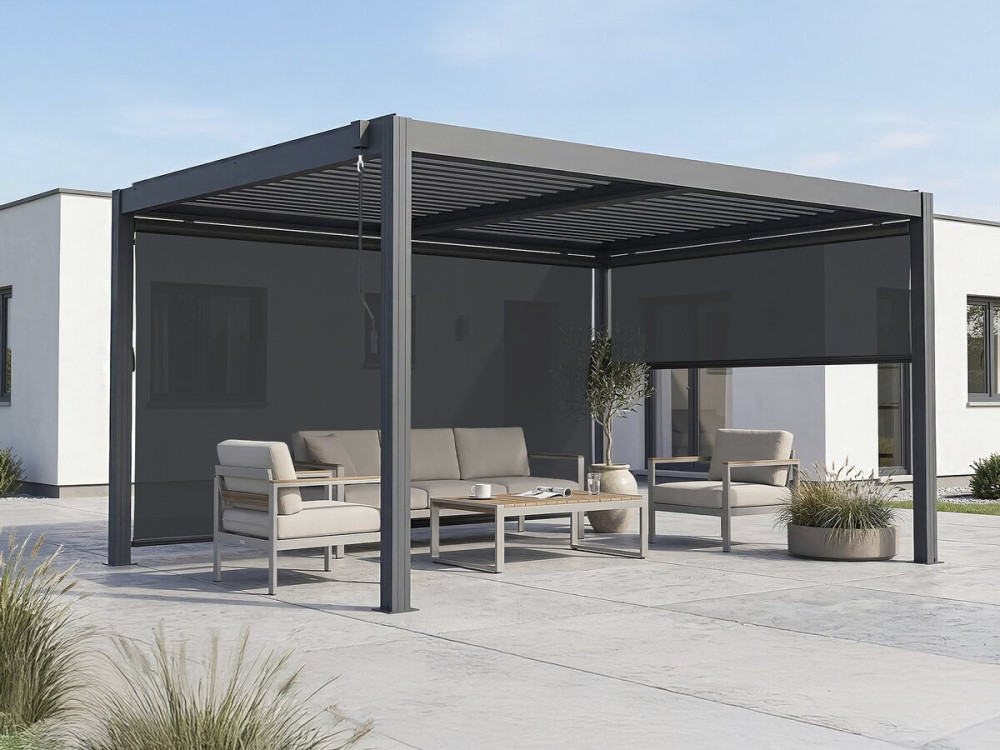 Bioclimatic pergola with led and 2 aluminium awnings "Windsor premium" - 3 x 4 m - Grey