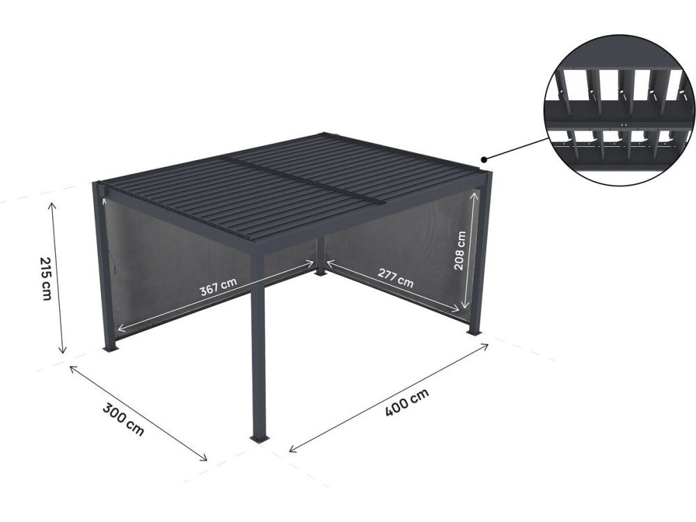 Bioclimatic pergola with led and 2 aluminium awnings "Windsor premium" - 3 x 4 m - Grey