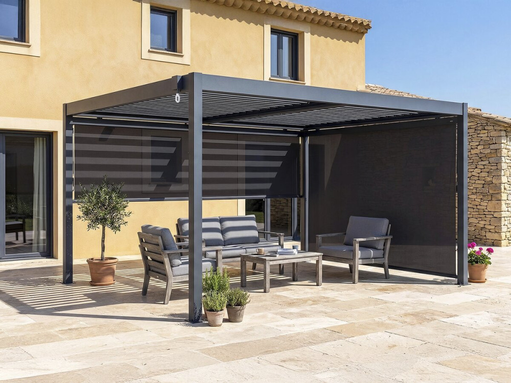 Bioclimatic pergola with 2 aluminium awnings "Windsor" - 3 x 4 m - Grey