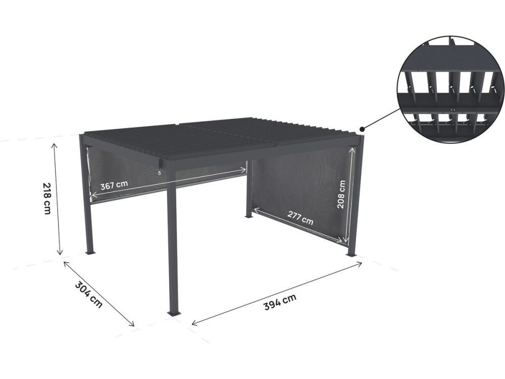 Bioclimatic pergola with 2 aluminium awnings "Windsor" - 3 x 4 m - Grey