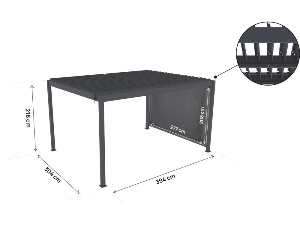 Windsor" bioclimatic pergola with aluminium awning - 3 x 4 m - Grey