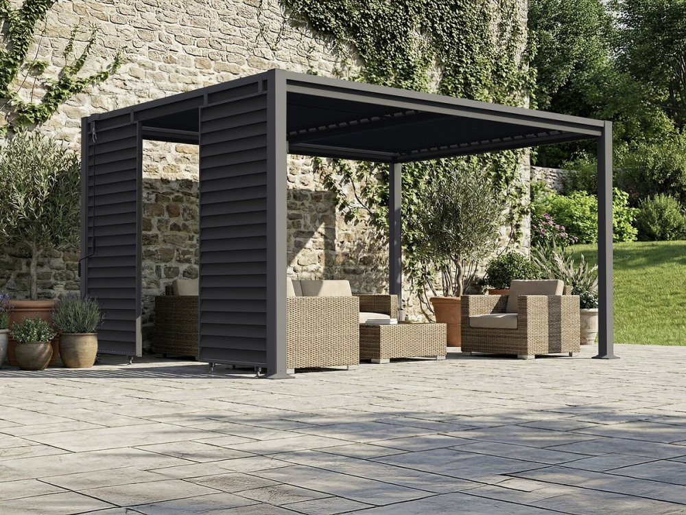 Clifford" galvanized steel bioclimatic pergola shutter - 92 x 4 x 208 cm - Grey
