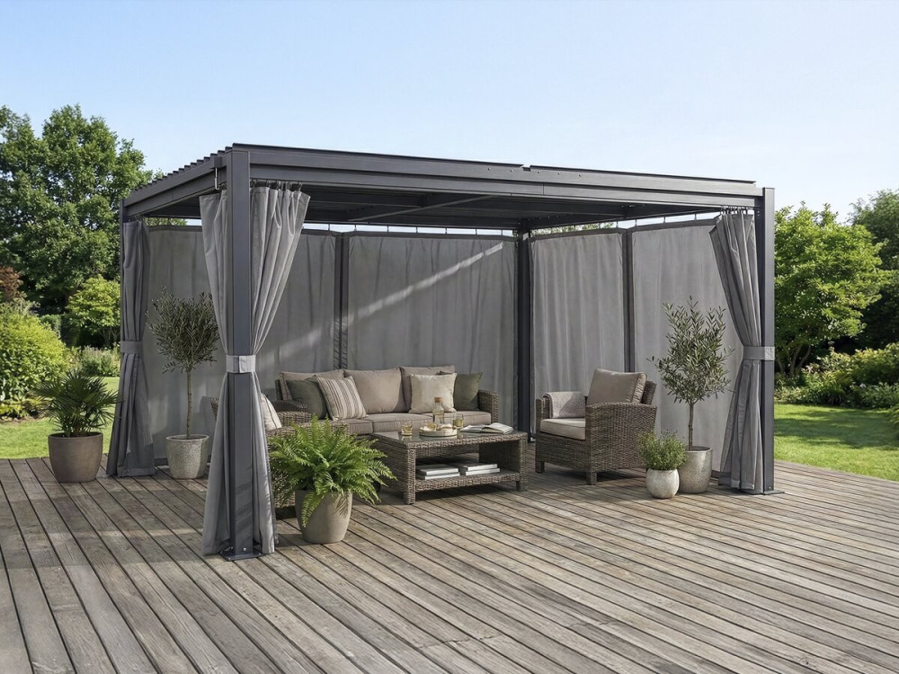 Howard" curtain + mosquito net for bioclimatic pergola - 3 x 4 m - Grey