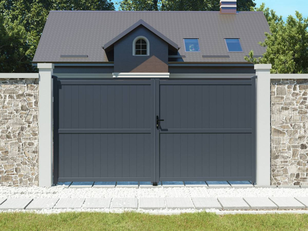 Aluminium garden gate door "Maurice" - 349.5 x 180.9 cm - Grey