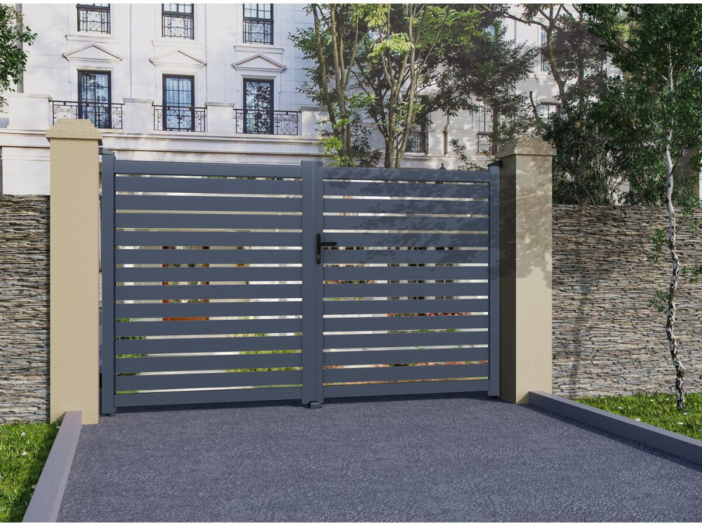 Julien" semi-openwork aluminium gate - 300 x 140 cm - Grey