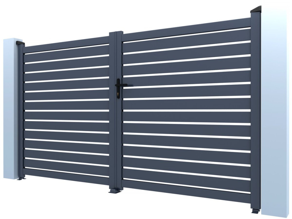 Julien" semi-openwork aluminium gate - 300 x 140 cm - Grey