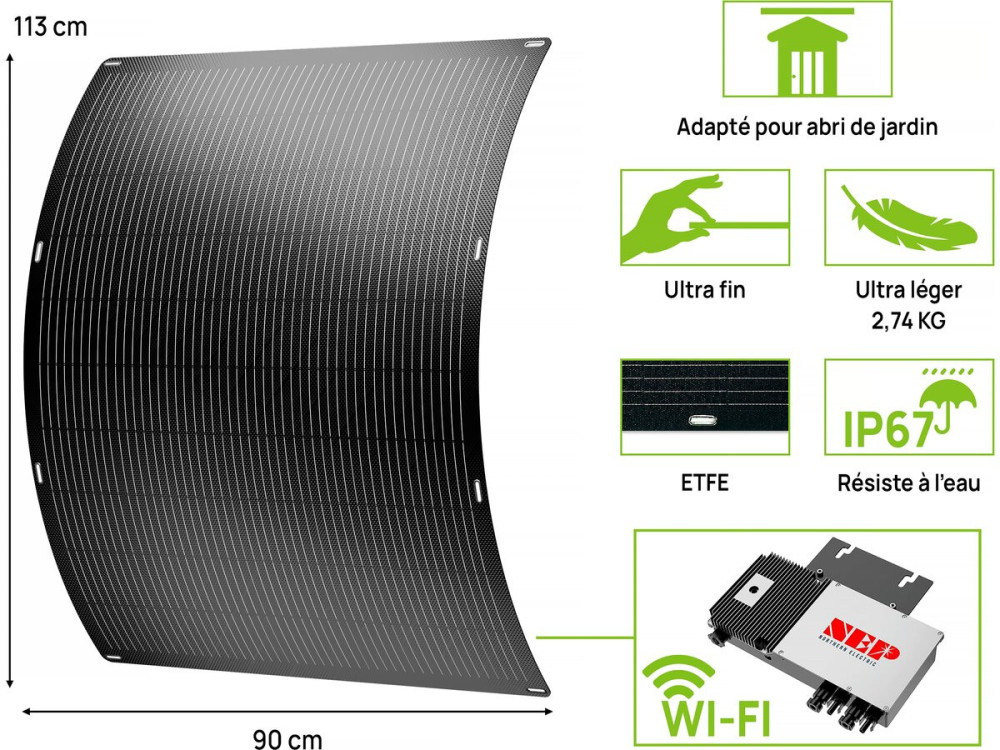 Set of 2 flexible plug and play solar panels - 400w "Urban center" - Black