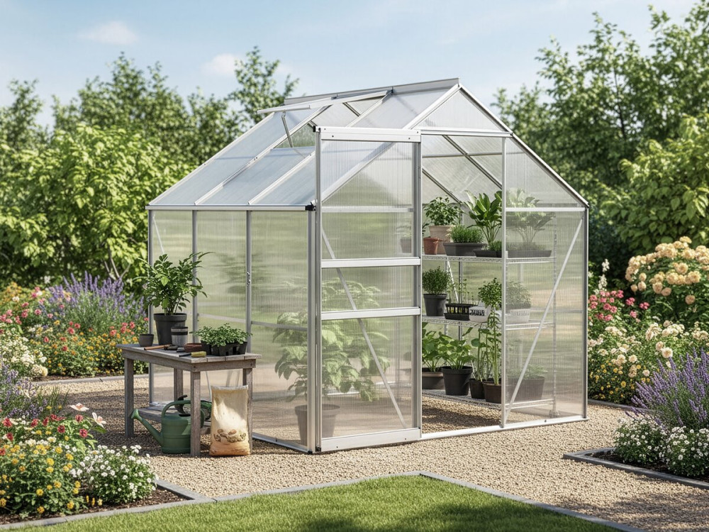 Polycarbonate garden greenhouse 190 x 190 x 195 cm "Basilic" - 3,61 m² - Grey