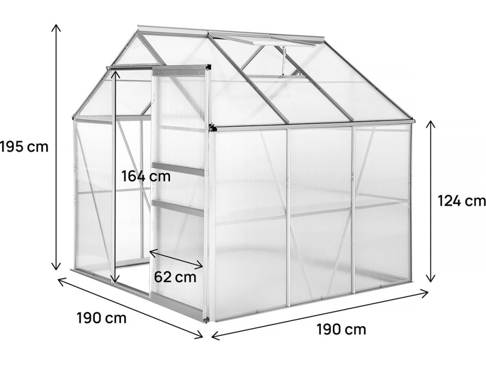 Polycarbonate garden greenhouse 190 x 190 x 195 cm "Basilic" - 3,61 m² - Grey