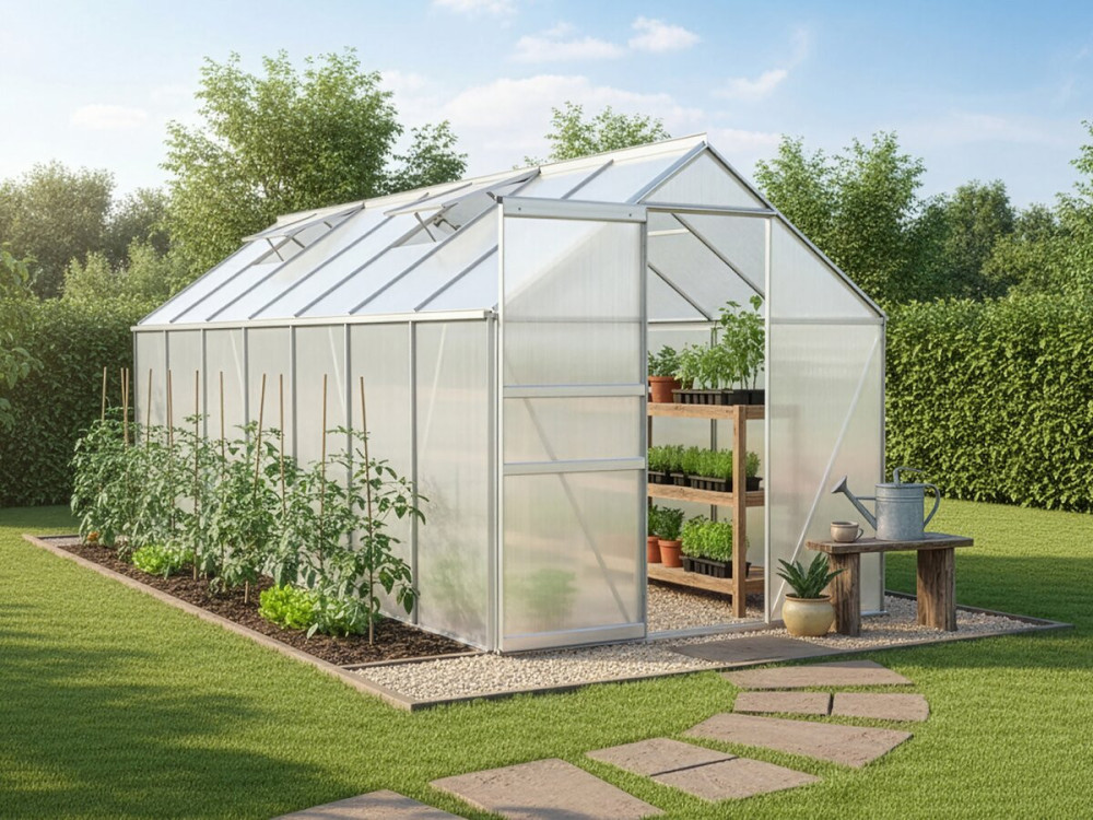 Polycarbonate garden greenhouse 430 x 190 x 195 cm "Basilic" - 8.17 m² - Grey