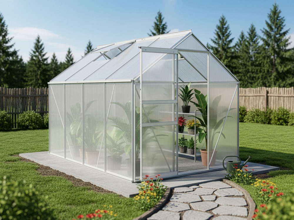 Polycarbonate garden greenhouse 250 x 190 x 195 cm "Basilic" - 4,75 m² - Grey
