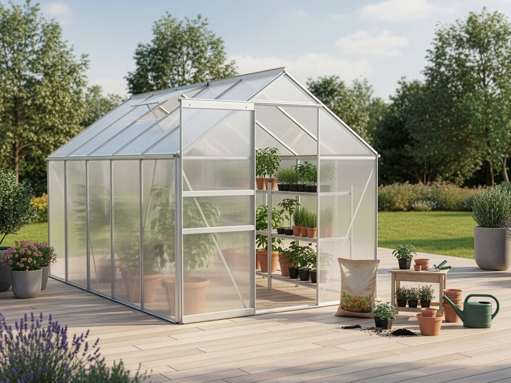 Polycarbonate garden greenhouse 310 x 190 x 195 cm "Basilic" - 5,89 m² - Grey