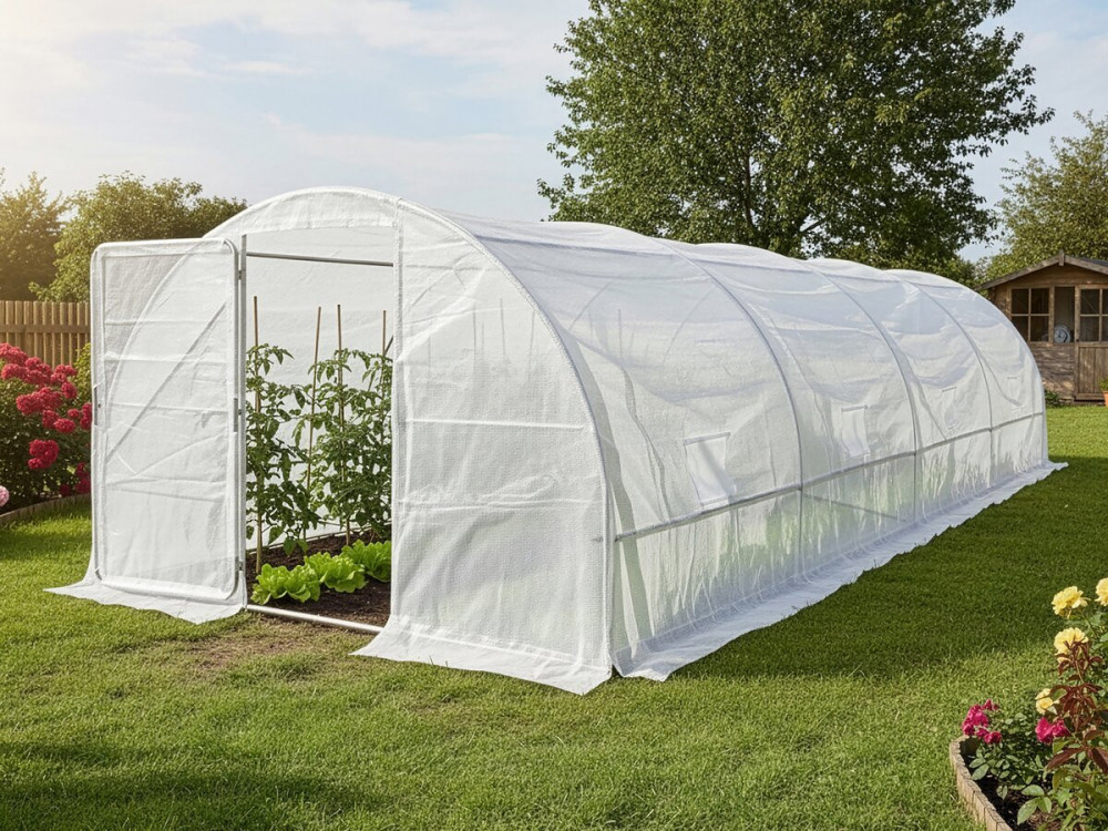Garden greenhouse with door 6 x 3 m "Mimosa" - 18 m² - 180g - White