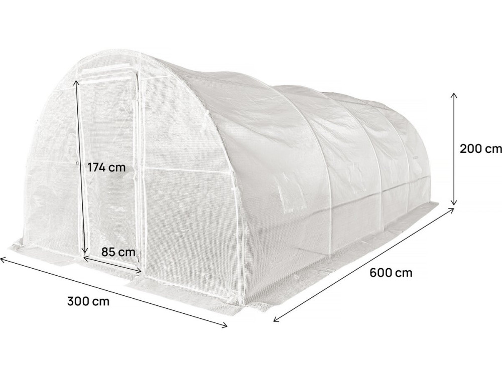 Garden greenhouse with door 6 x 3 m "Mimosa" - 18 m² - 180g - White