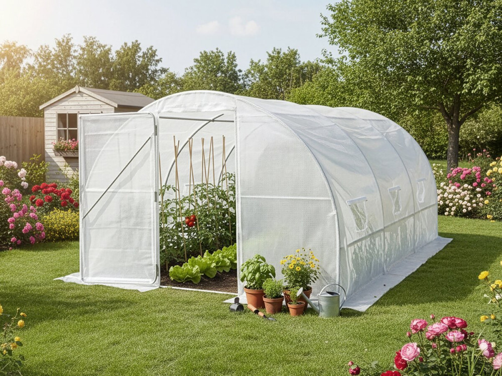 Tunnel greenhouse with door 4 x 3 m "Mimosa" - 12 m² - 180g - White