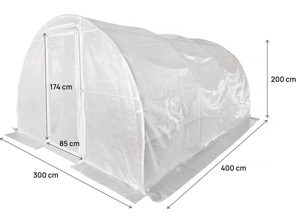 Tunnel greenhouse with door 4 x 3 m "Mimosa" - 12 m² - 180g - White
