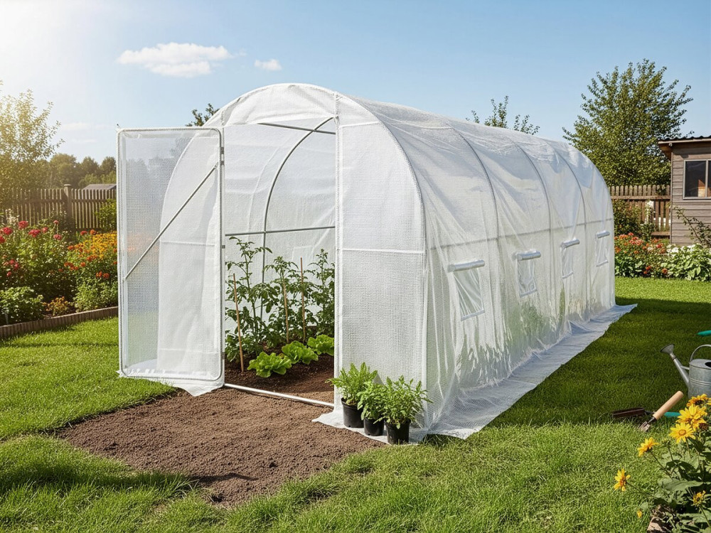 Garden greenhouse with door 4.5 x 2 m "Mimosa" - 9 m² - 180g - White