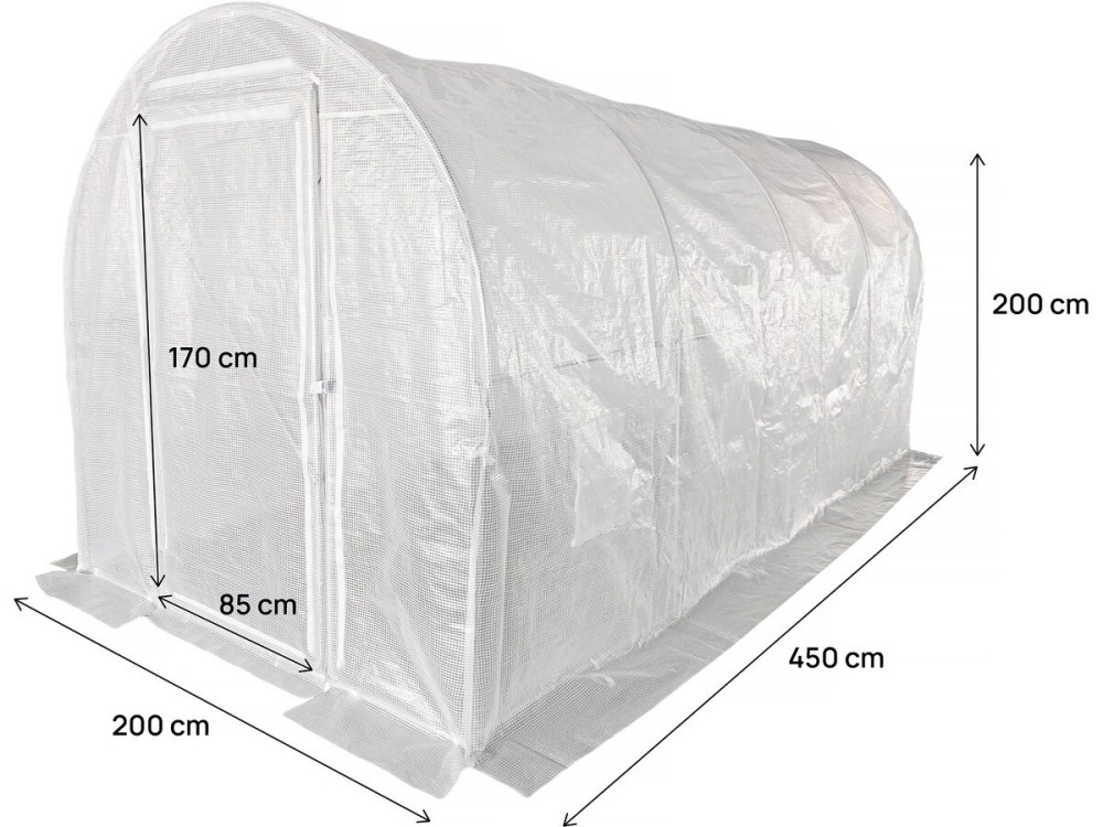 Garden greenhouse with door 4.5 x 2 m "Mimosa" - 9 m² - 180g - White