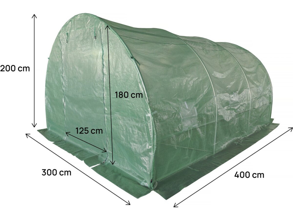 Garden greenhouse 4 x 3 m "Lys" - 12 m² - 140g - Green
