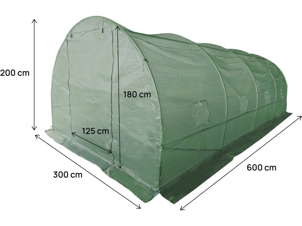 Garden greenhouse 6 x 3 m "Lys" - 18 m² - 140g - Green