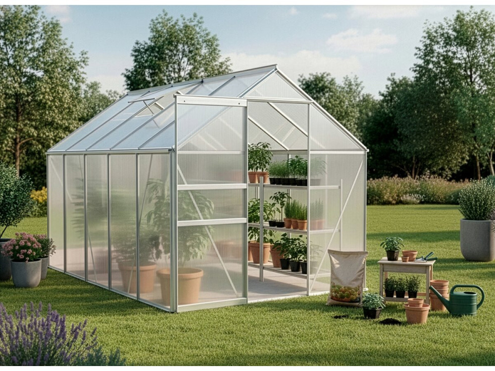 Galvanized steel base for "Basilic" garden greenhouse - 5.89 m² - Grey