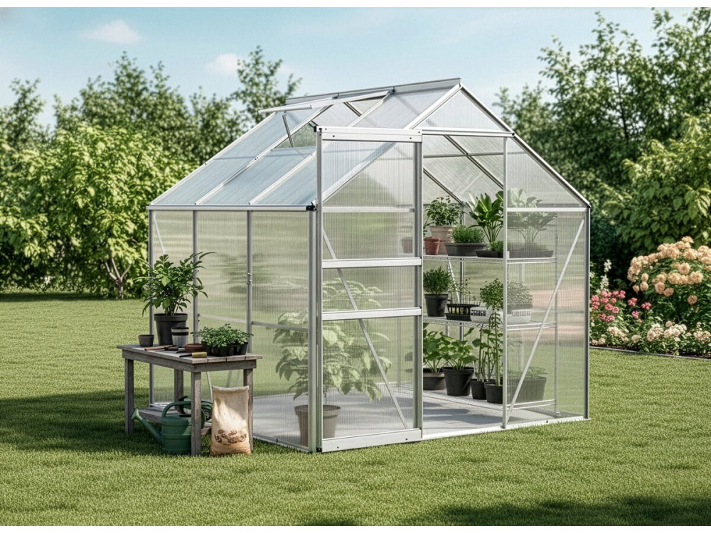 Galvanized steel base for "Basilic" garden greenhouse - 3.61 m² - Grey