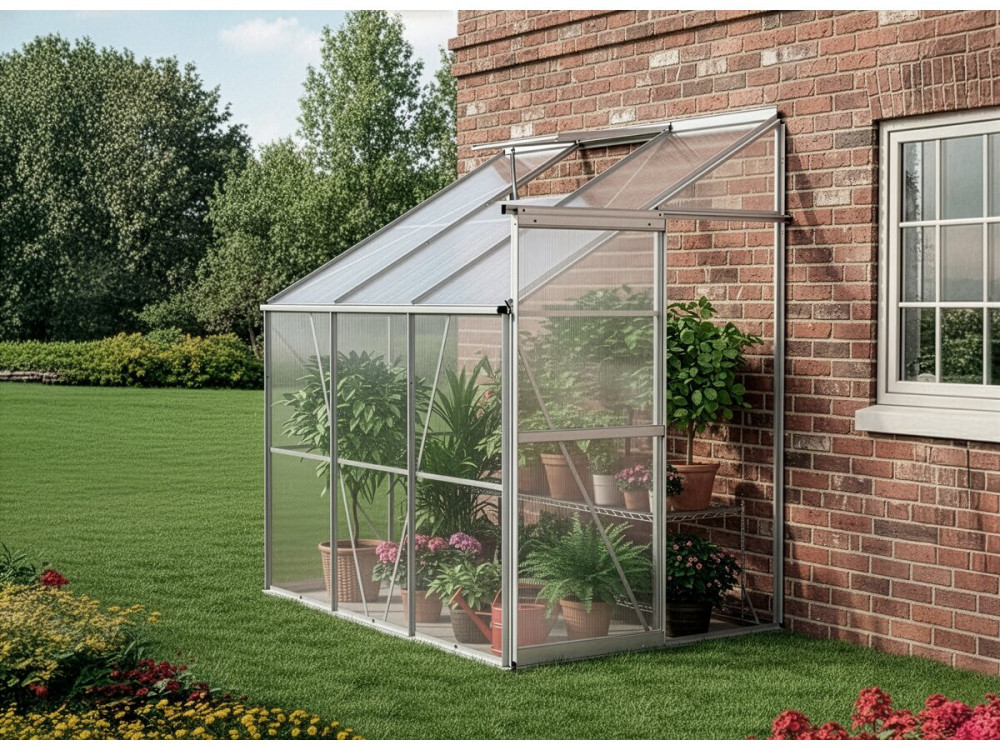 Galvanized steel base for "Basilic" garden greenhouse - 2.37 m² - Grey