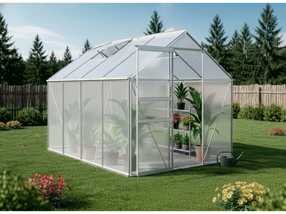 Galvanized steel base for "Basilic" garden greenhouse - 4.75 m² - Grey