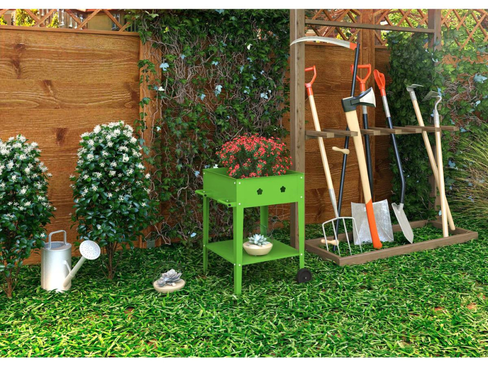 Raised garden planting table box made of metal "Laurier" - 55 x 55 x 80 cm - Green