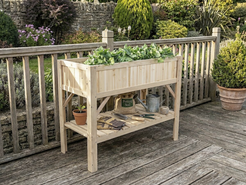 Magnolia" square wooden vegetable garden - 115 x 57 x 90 cm - Beige